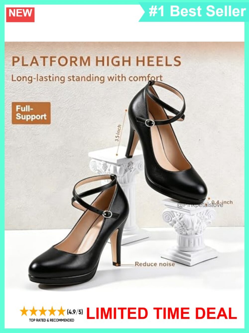 Platform Pumps Cross Ankle Strap High Heels Closed Toe Dress Shoes - Picture 4 of 6